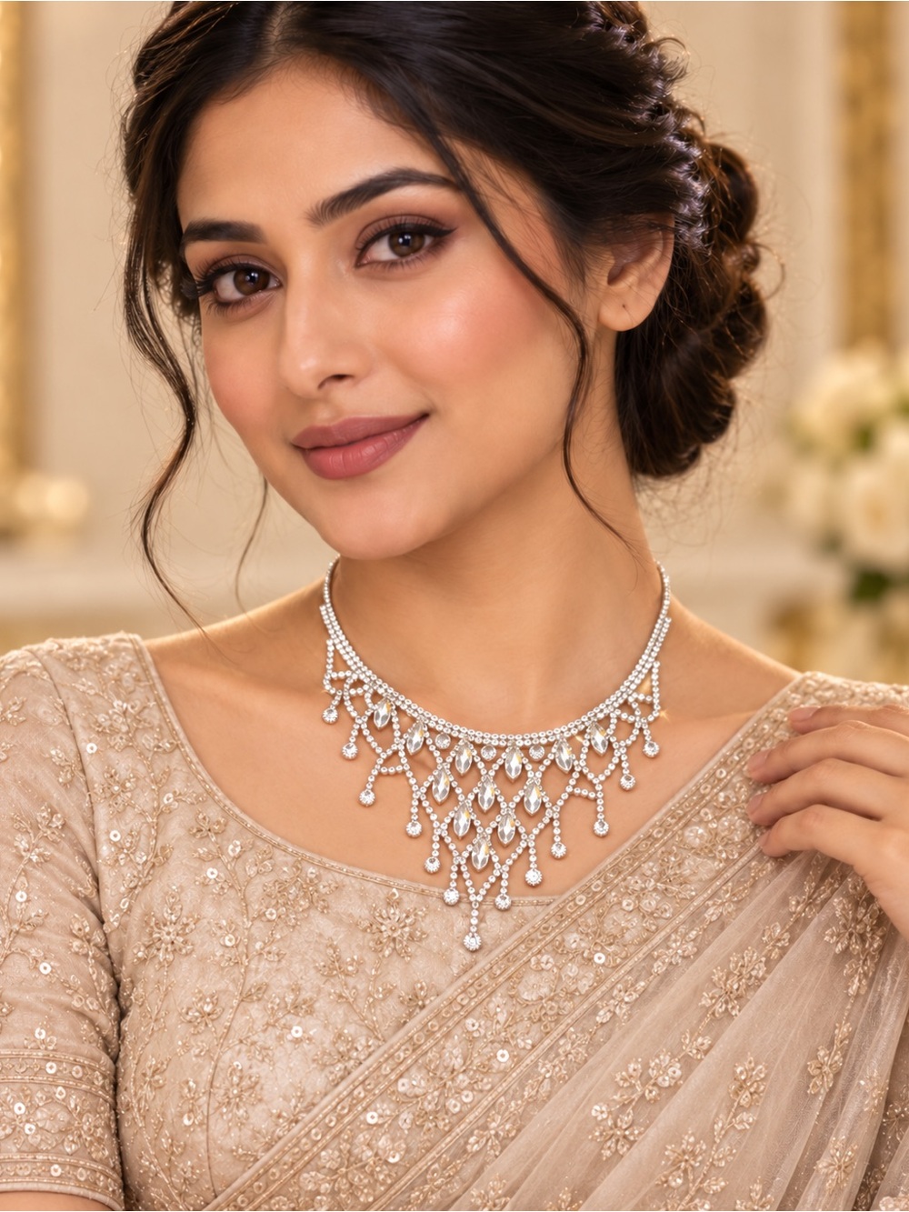 Elegant Silver Crystal Fringe Necklace - Women Jewelry